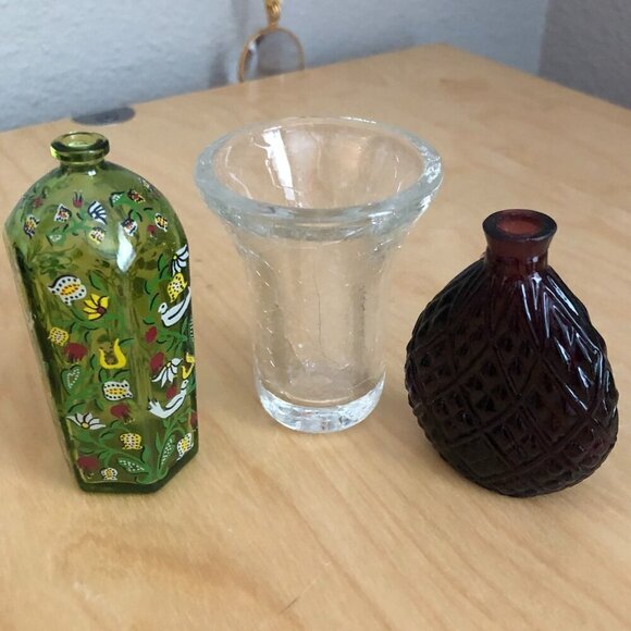 Vintage Miniature Vase Lot - Bohemian Glass, Ruby Cut & Crackle Fluted - Picture 1 of 9